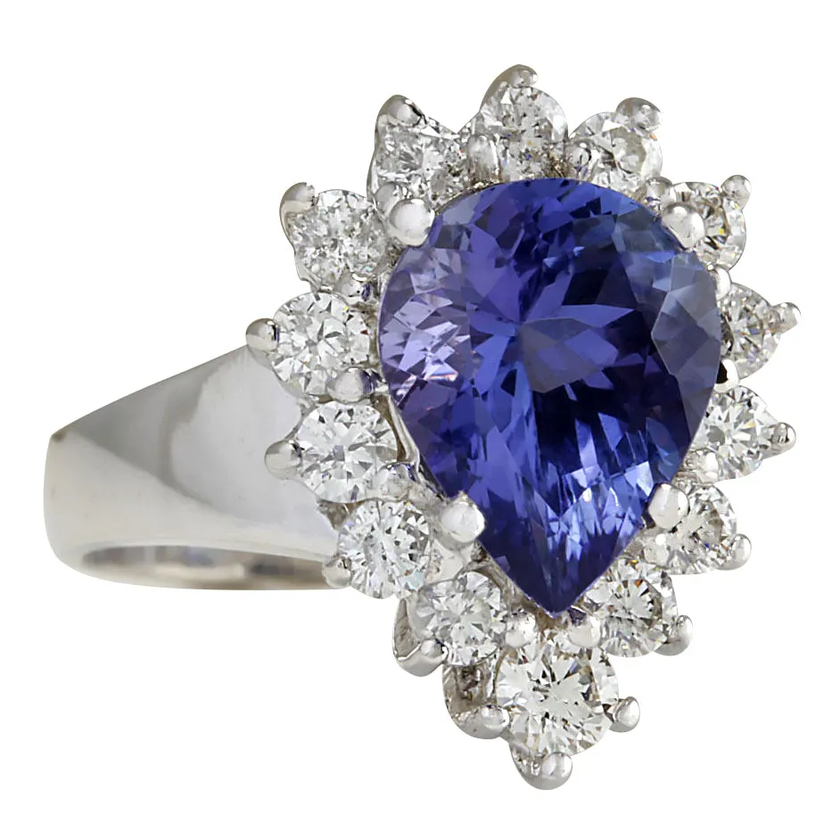 5.10 Carat Natural Tanzanite 14K White Gold Diamond Ring