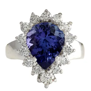 5.10 Carat Natural Tanzanite 14K White Gold Diamond Ring