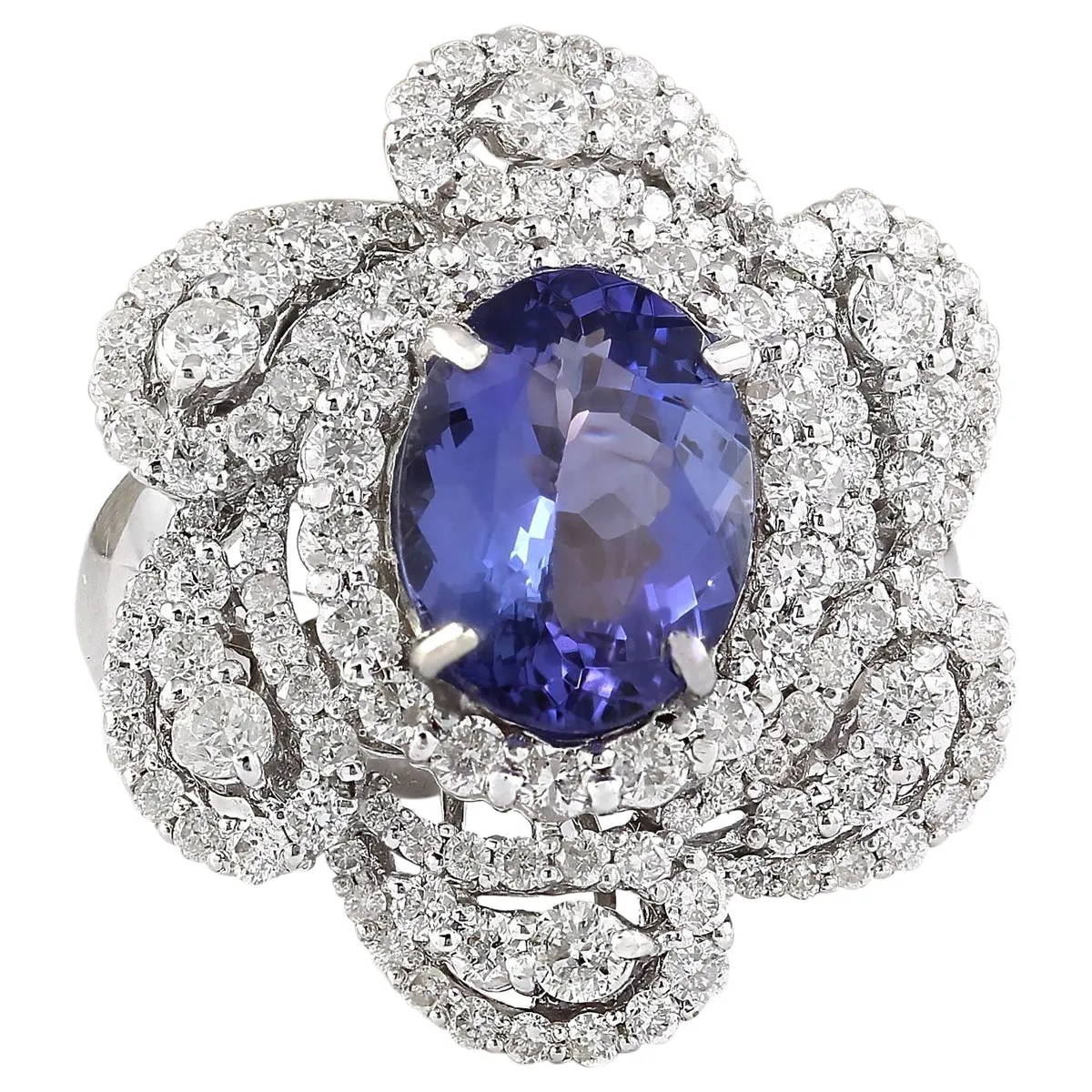5.11 Carat Natural Tanzanite 14K White Gold Diamond Ring