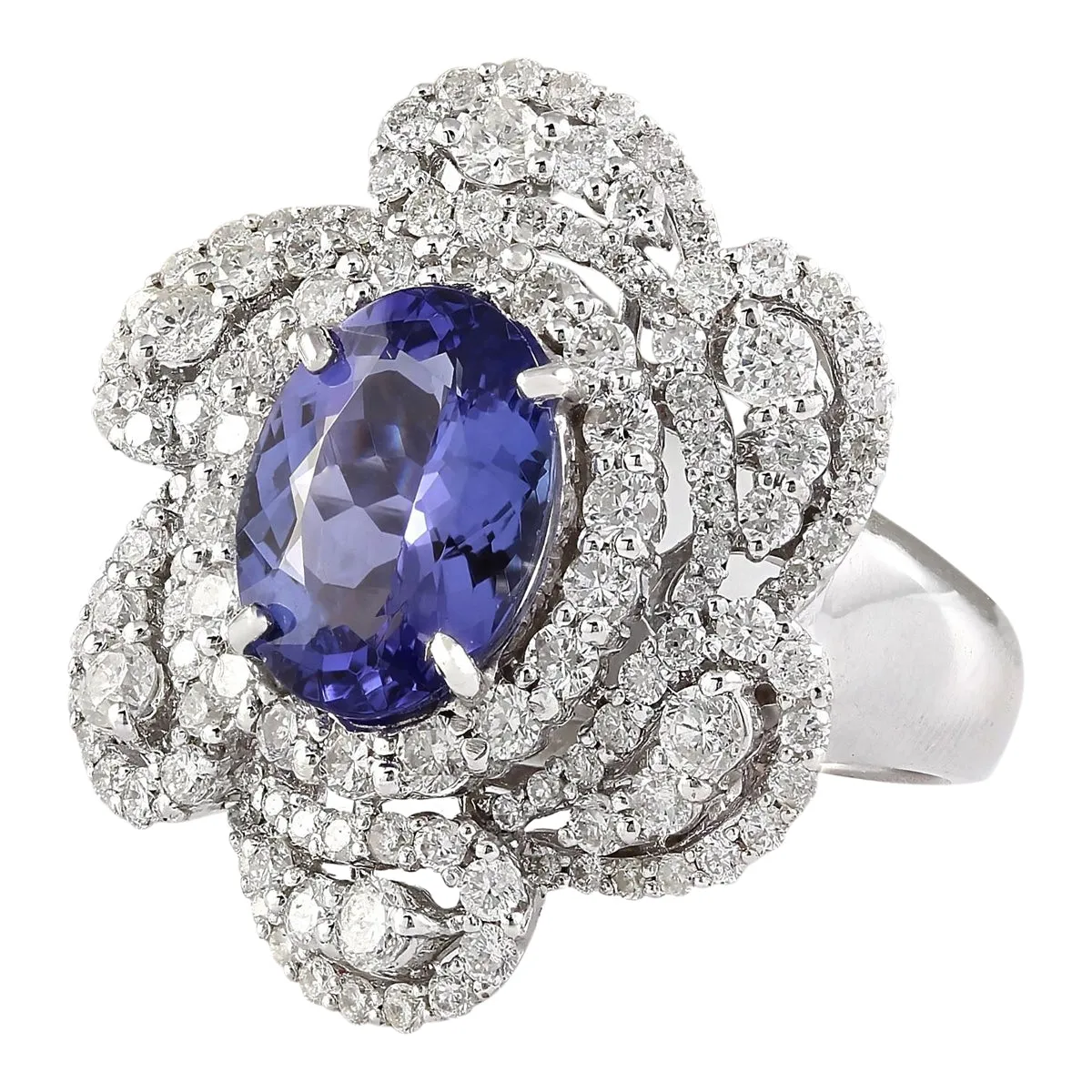 5.11 Carat Natural Tanzanite 14K White Gold Diamond Ring