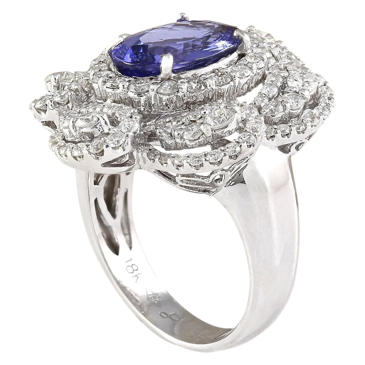 5.11 Carat Natural Tanzanite 14K White Gold Diamond Ring