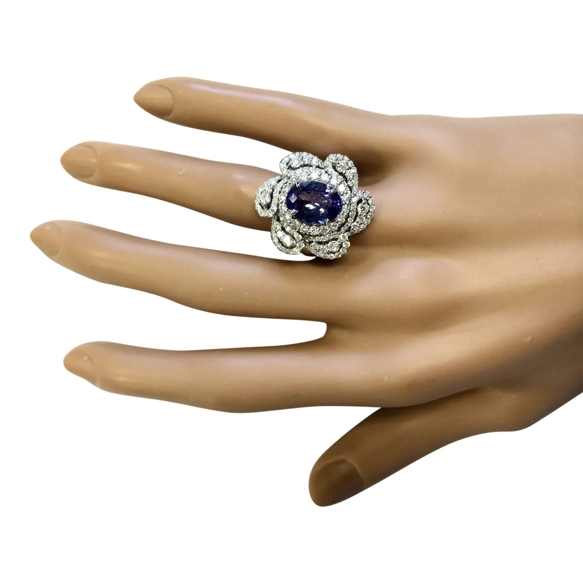 5.11 Carat Natural Tanzanite 14K White Gold Diamond Ring