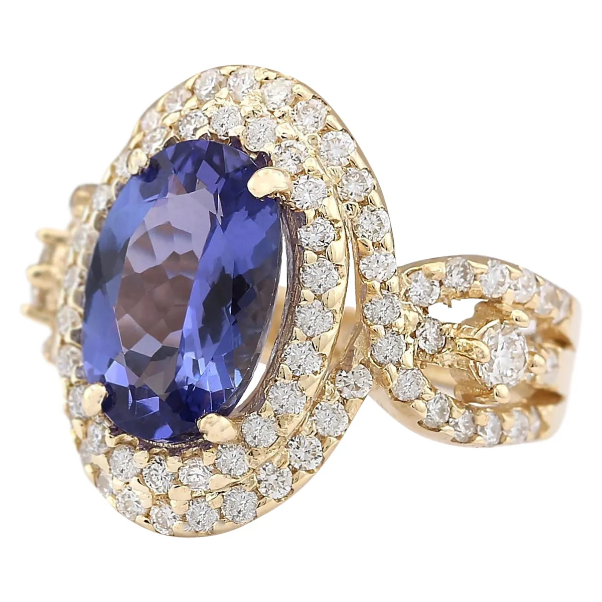 5.11 Carat Natural Tanzanite 14K Yellow Gold Diamond Ring