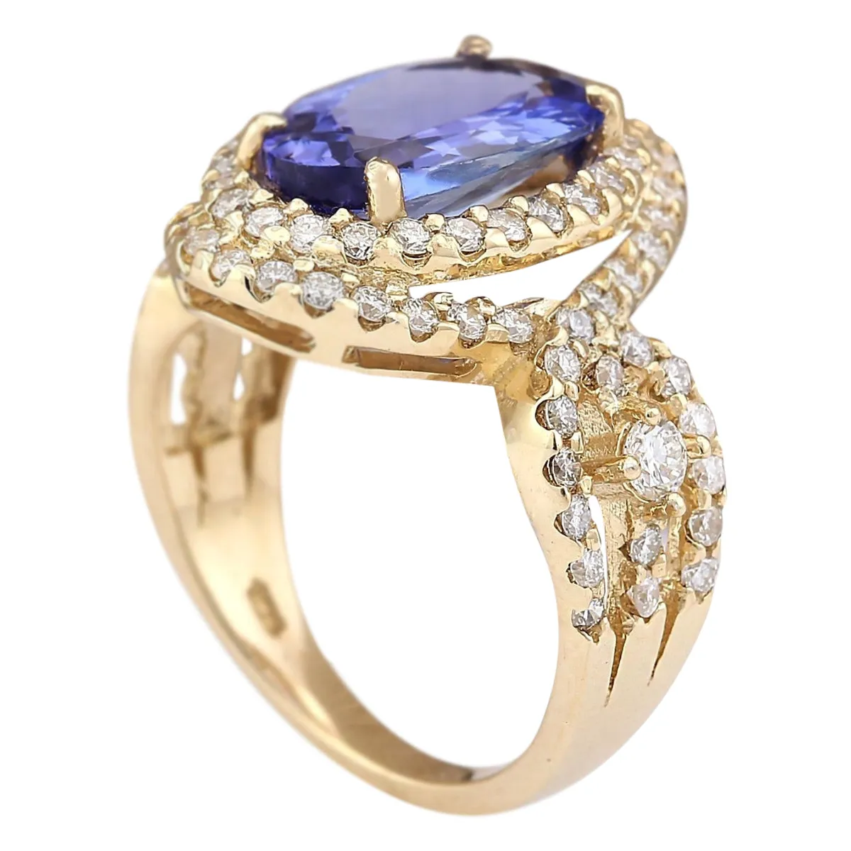 5.11 Carat Natural Tanzanite 14K Yellow Gold Diamond Ring