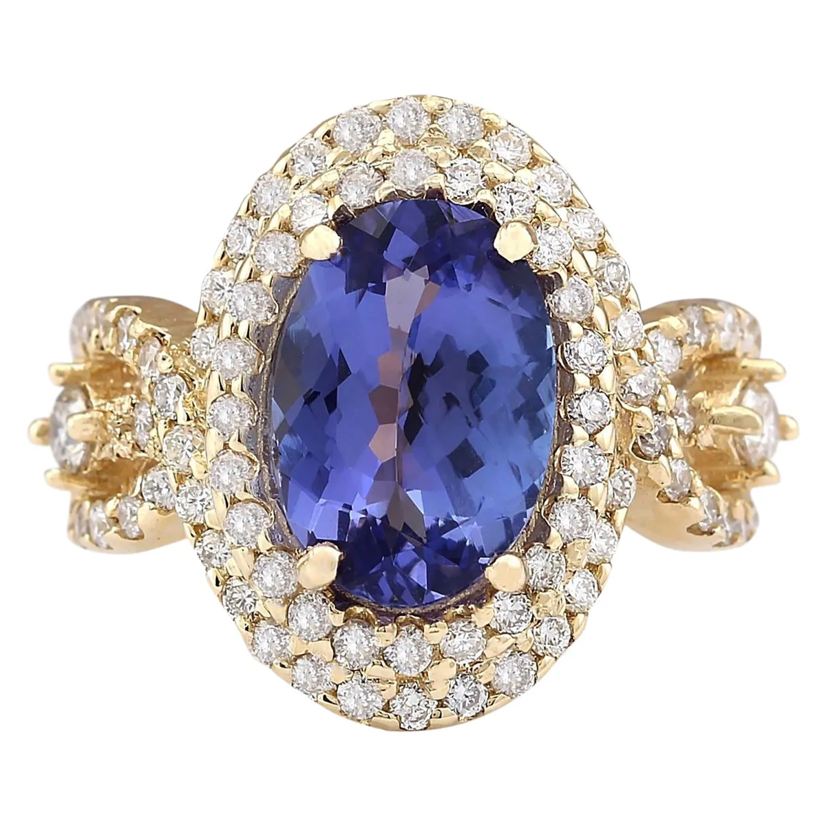 5.11 Carat Natural Tanzanite 14K Yellow Gold Diamond Ring