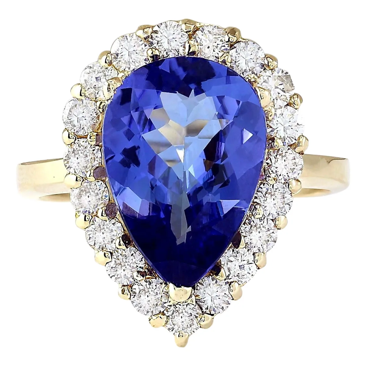 5.19 Carat Natural Tanzanite 14K Yellow Gold Diamond Ring