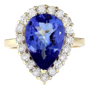 5.19 Carat Natural Tanzanite 14K Yellow Gold Diamond Ring