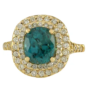 5.21 Carat Natural Zircon 14K Yellow Gold Diamond Ring