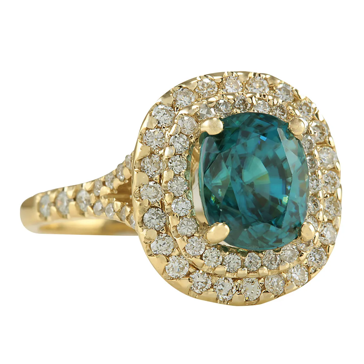 5.21 Carat Natural Zircon 14K Yellow Gold Diamond Ring