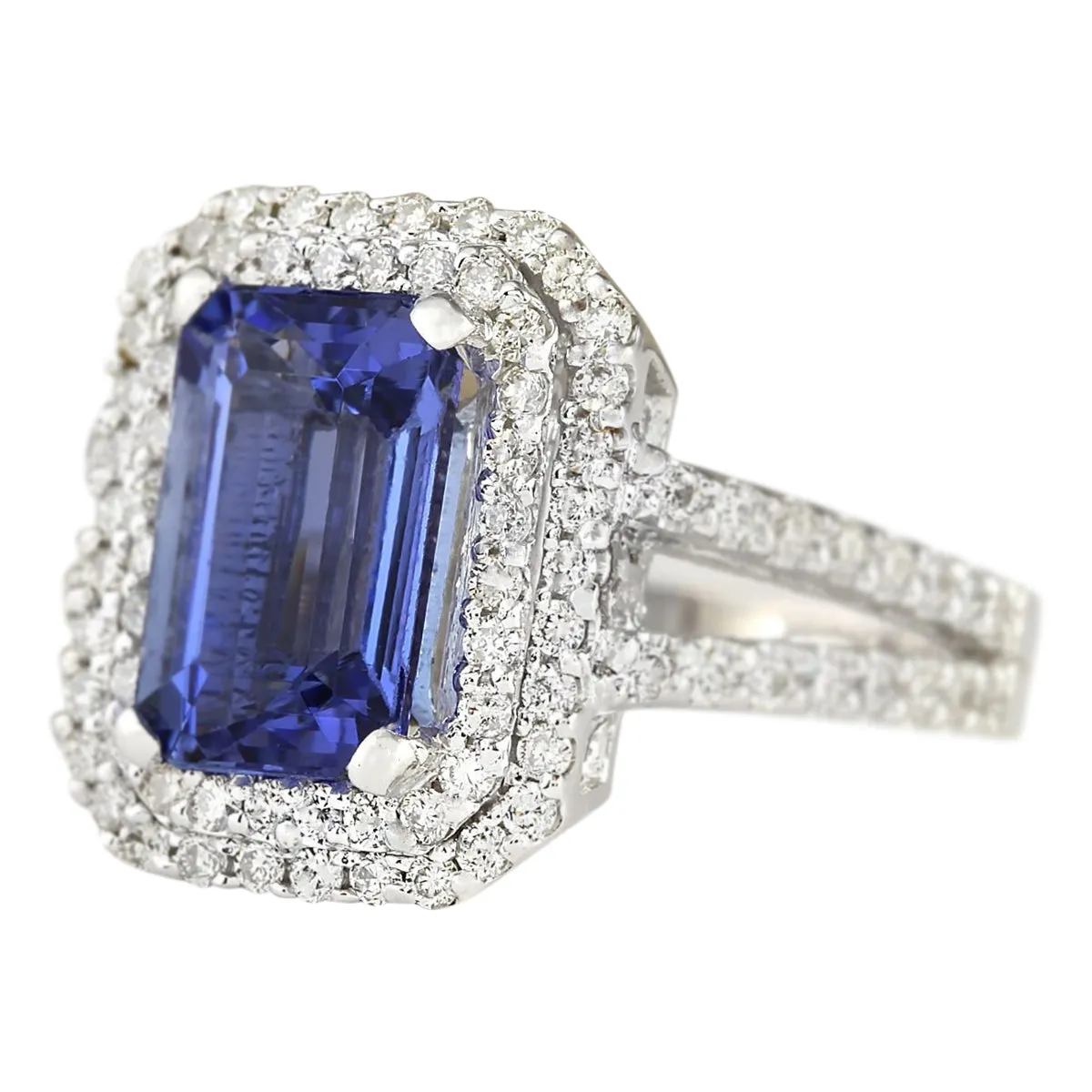 5.23 Carat Natural Tanzanite 14K White Gold Diamond Ring