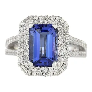 5.23 Carat Natural Tanzanite 14K White Gold Diamond Ring