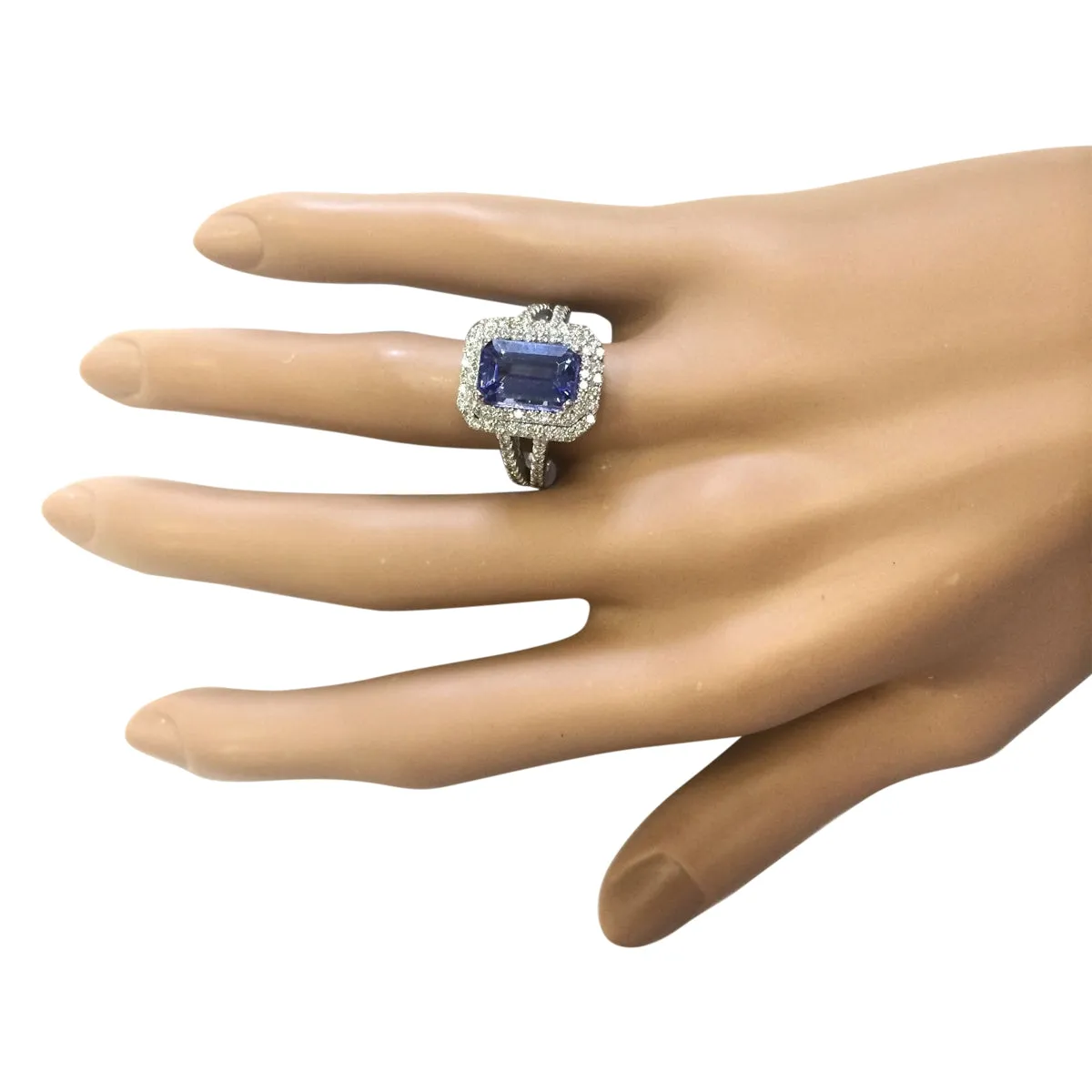 5.23 Carat Natural Tanzanite 14K White Gold Diamond Ring