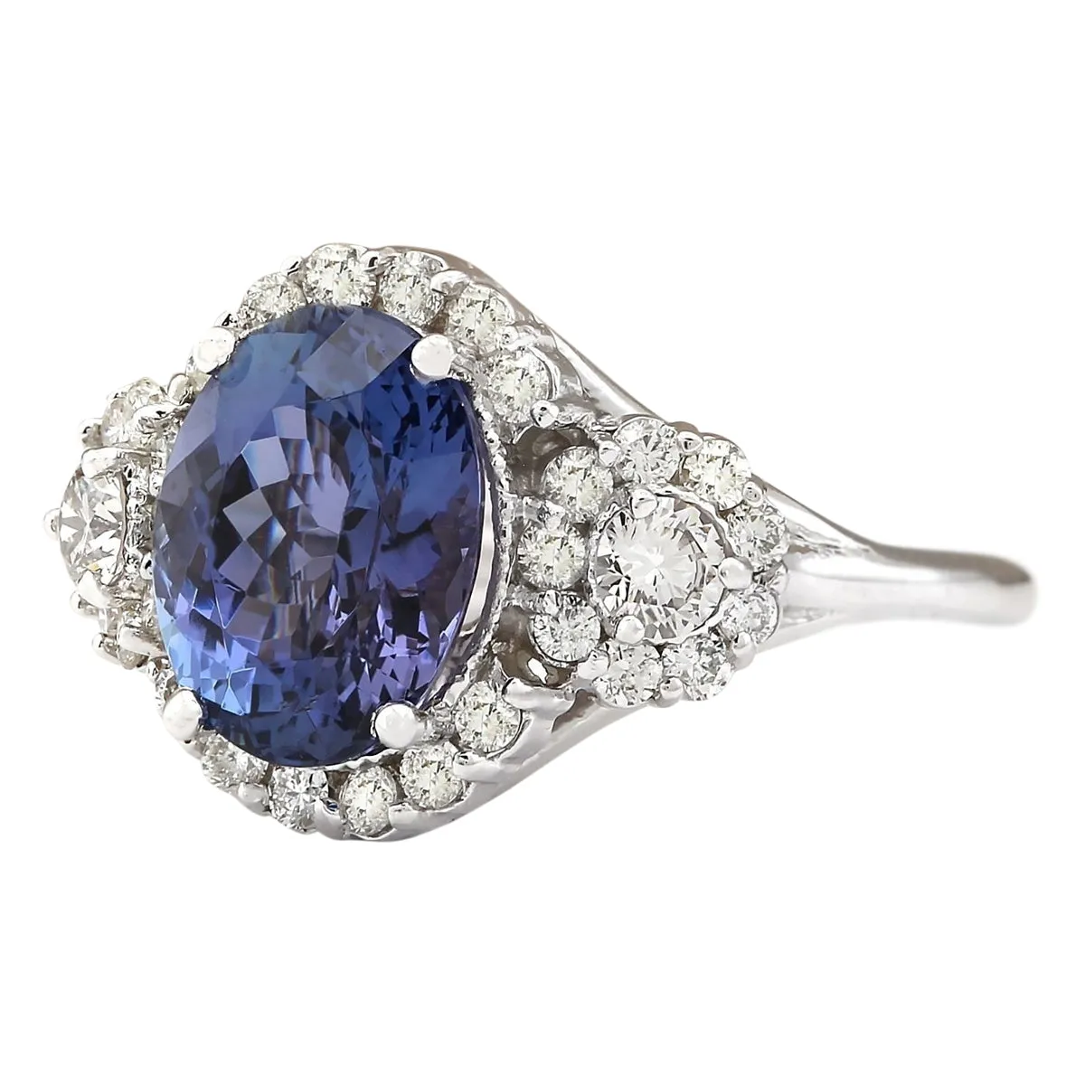 5.32 Carat Natural Tanzanite 14K White Gold Diamond Ring
