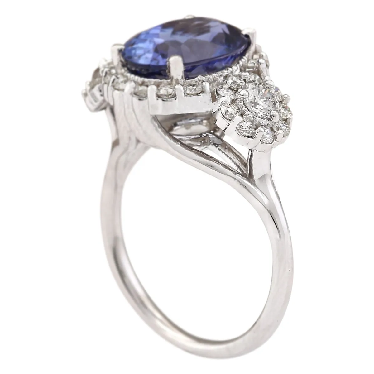 5.32 Carat Natural Tanzanite 14K White Gold Diamond Ring