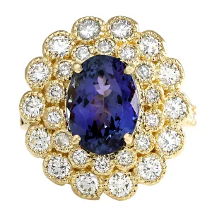 5.32 Carat Natural Tanzanite 14K Yellow Gold Diamond Ring