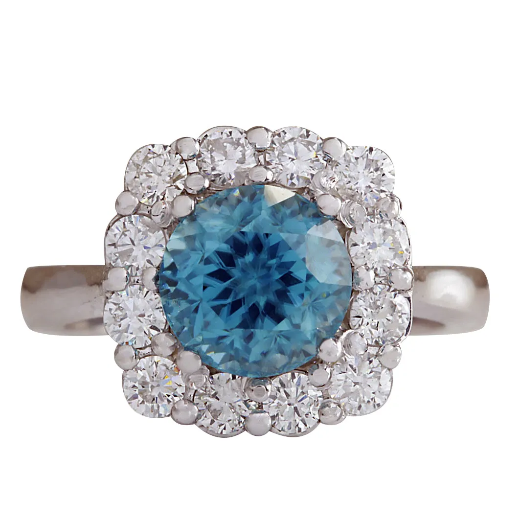 5.33 Carat Natural Zircon 14K White Gold Diamond Ring
