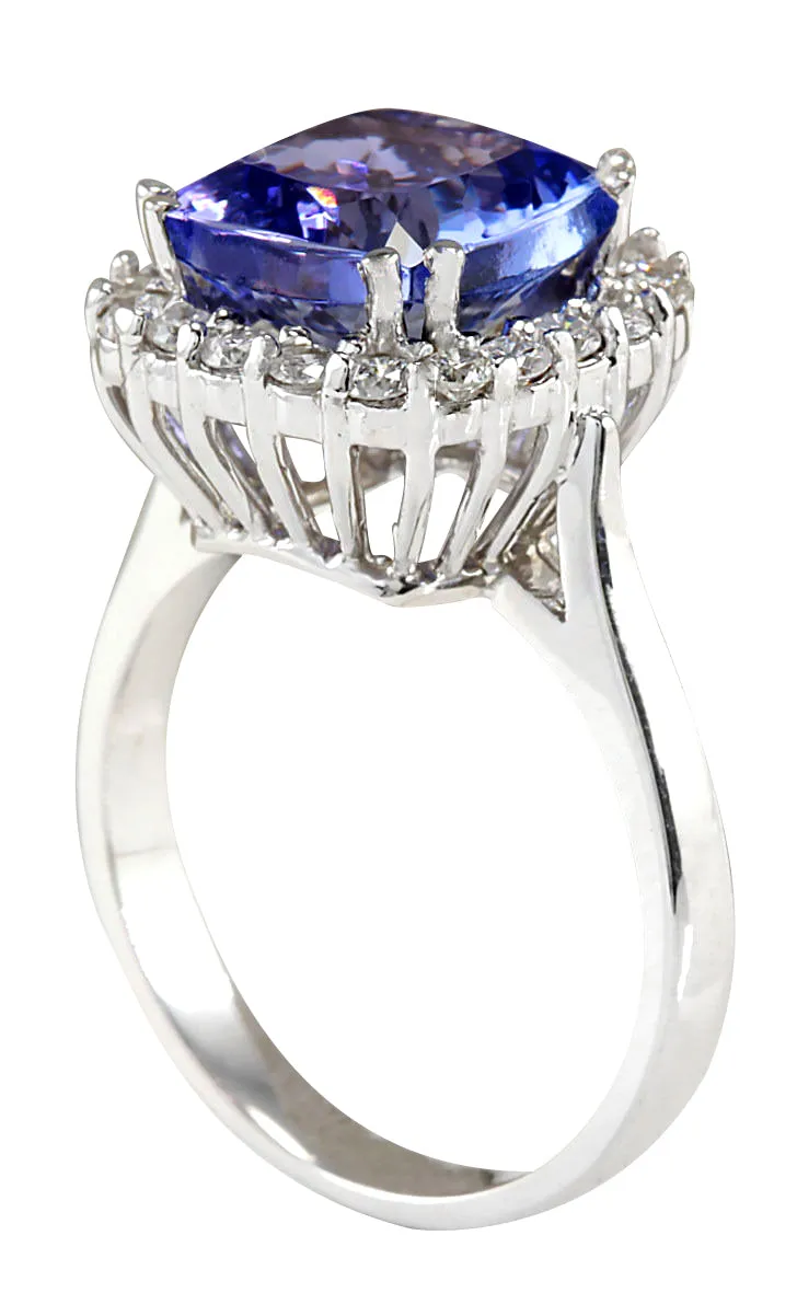 5.35 Carat Natural Tanzanite 14K White Gold Diamond Ring