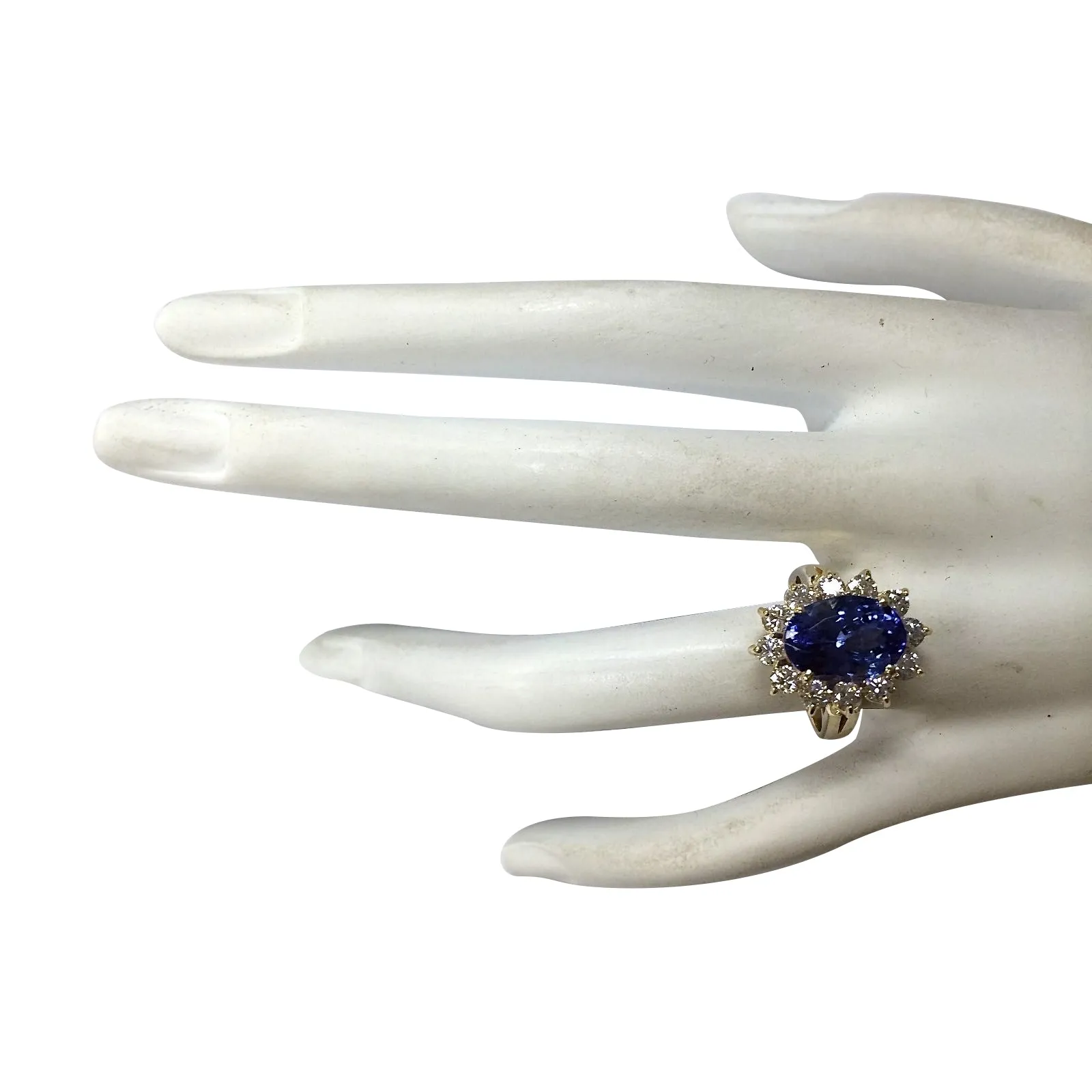 5.37 Carat Natural Tanzanite 14K Yellow Gold Diamond Ring