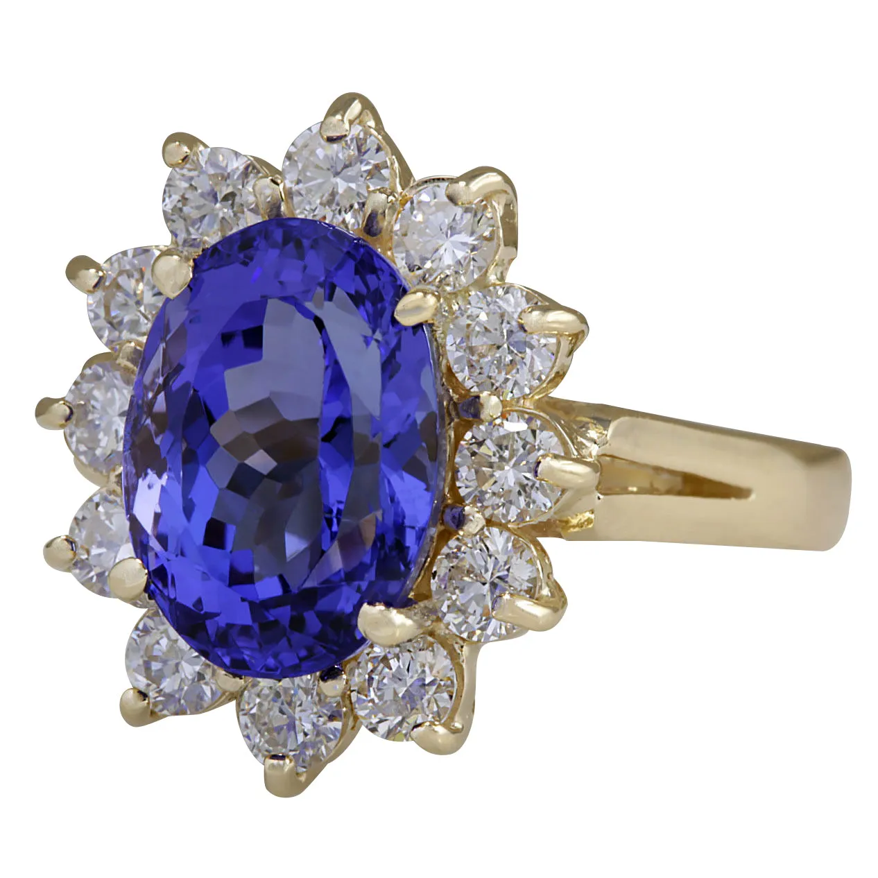 5.37 Carat Natural Tanzanite 14K Yellow Gold Diamond Ring