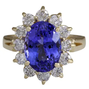 5.37 Carat Natural Tanzanite 14K Yellow Gold Diamond Ring