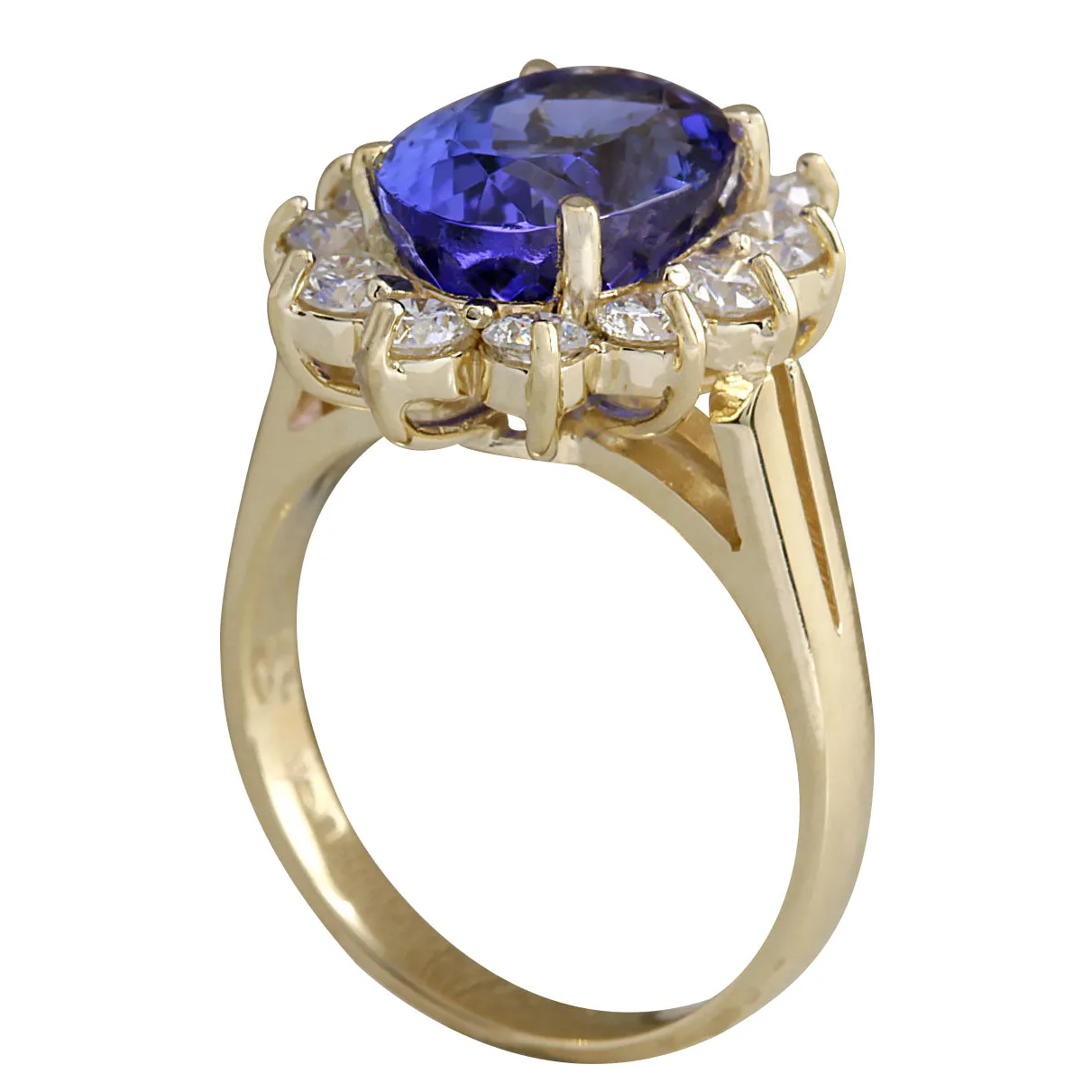 5.37 Carat Natural Tanzanite 14K Yellow Gold Diamond Ring
