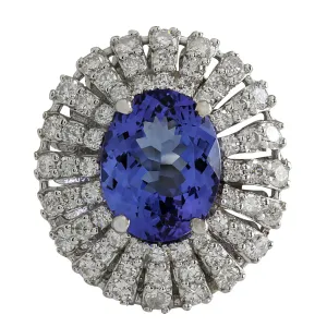 5.45 Carat Natural Tanzanite 14K White Gold Diamond Ring