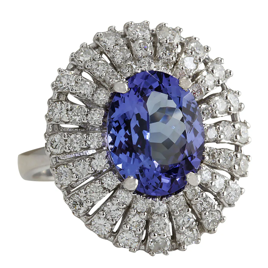 5.45 Carat Natural Tanzanite 14K White Gold Diamond Ring