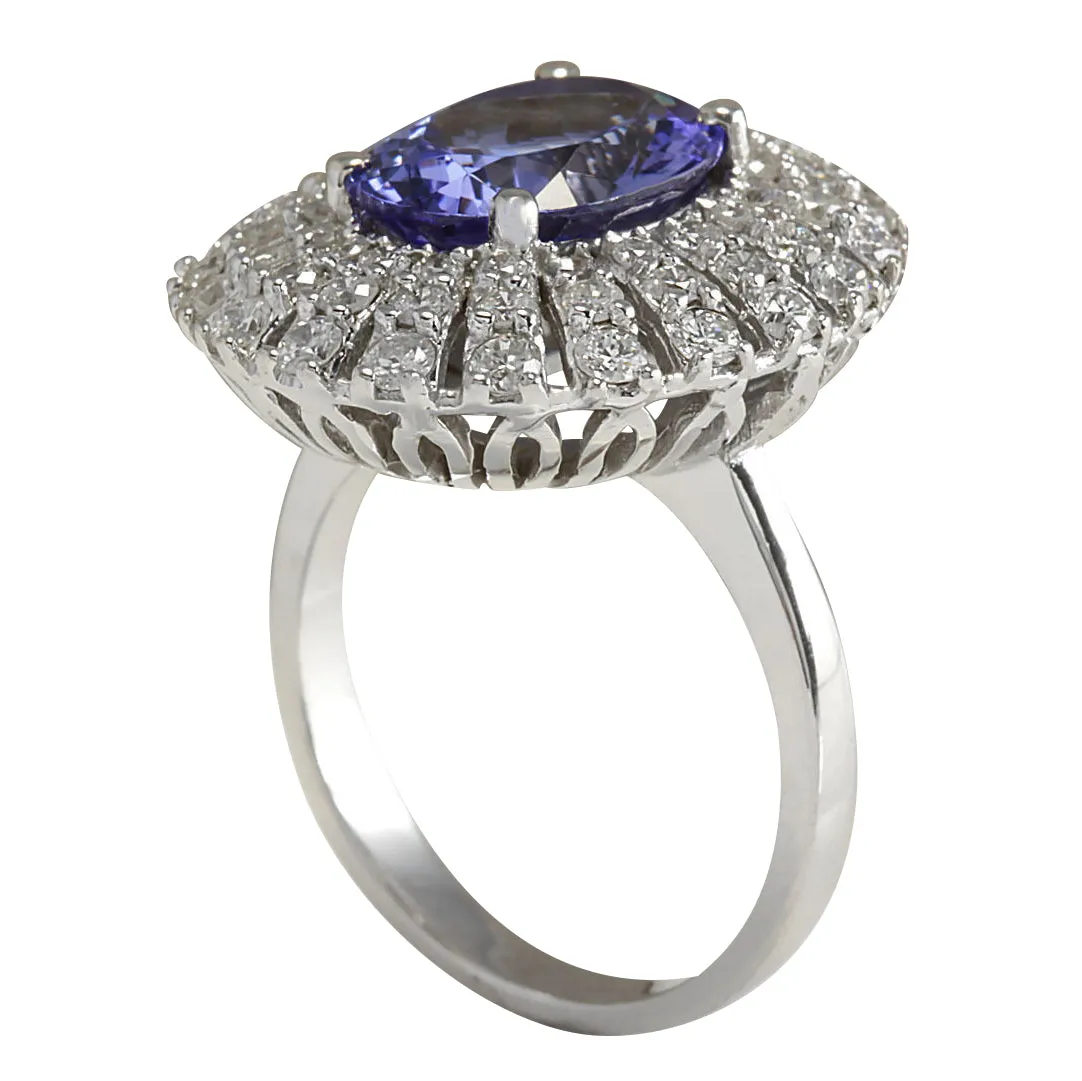 5.45 Carat Natural Tanzanite 14K White Gold Diamond Ring