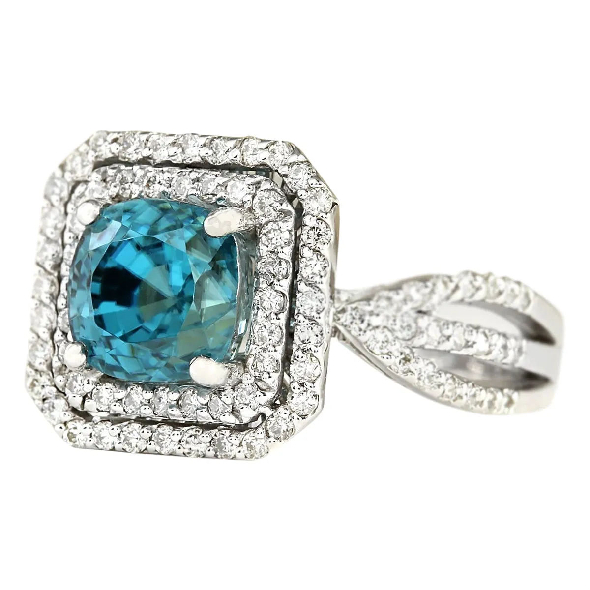 5.46 Carat Natural Zircon 14K White Gold Diamond Ring