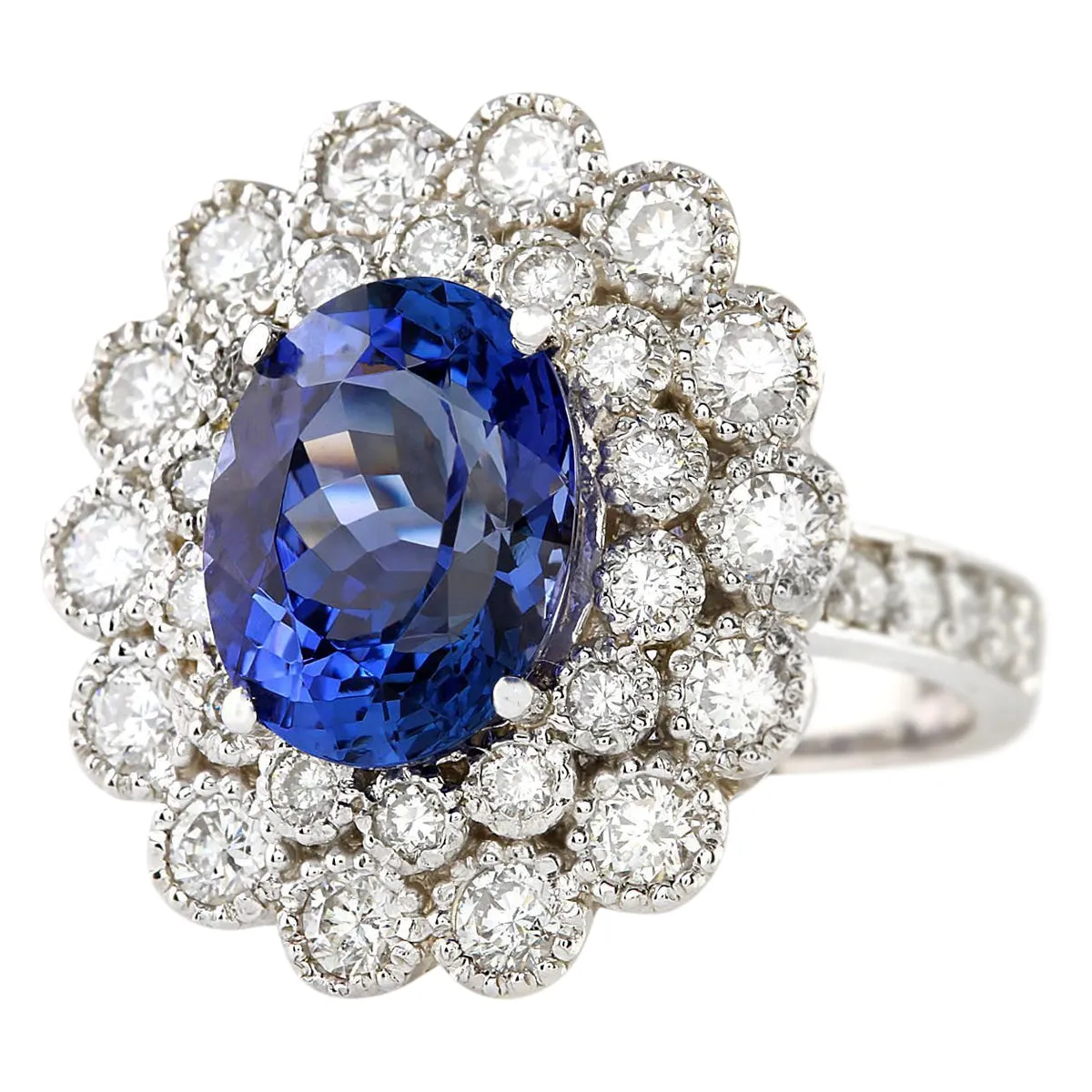 5.51 Carat Natural Tanzanite 14K White Gold Diamond Ring