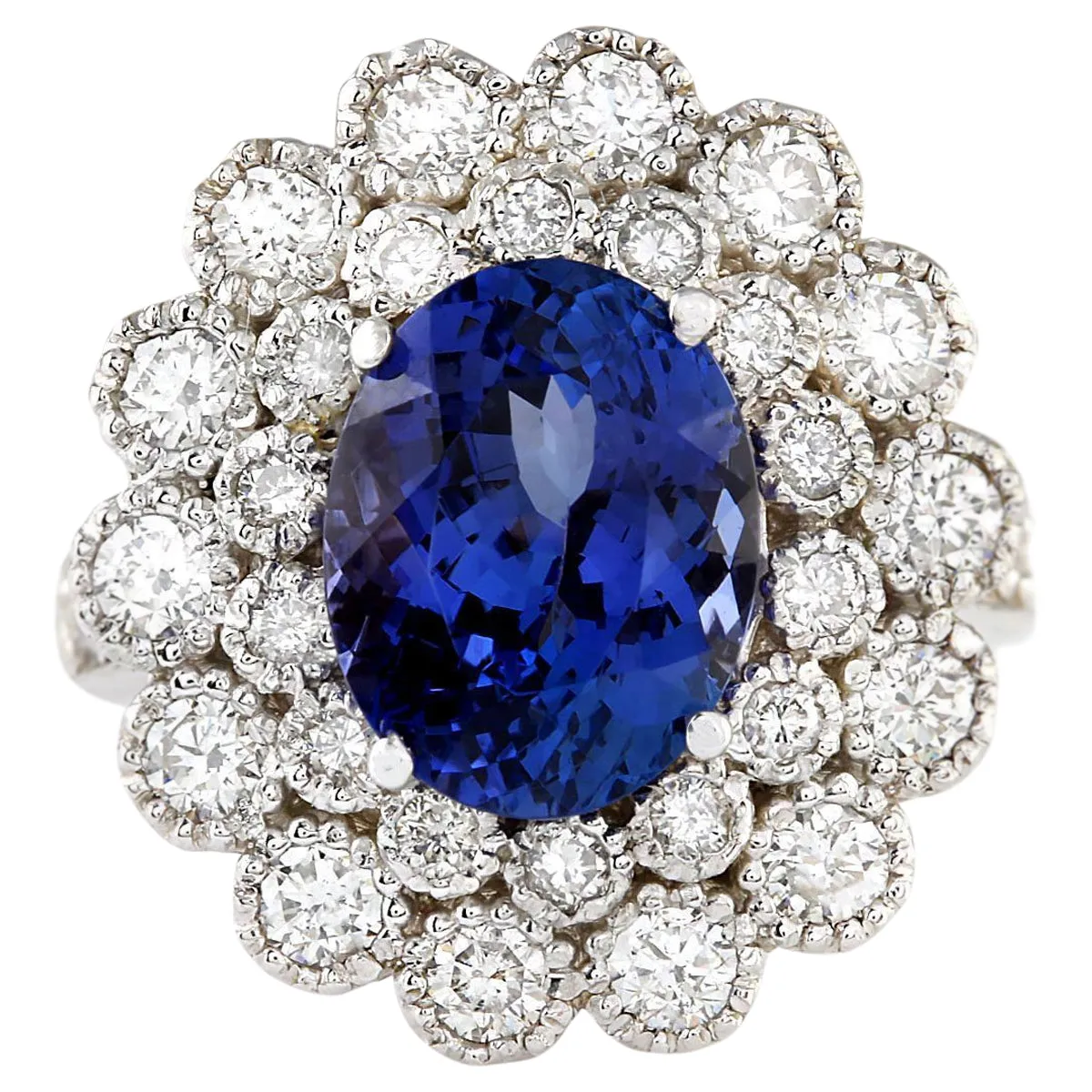 5.51 Carat Natural Tanzanite 14K White Gold Diamond Ring