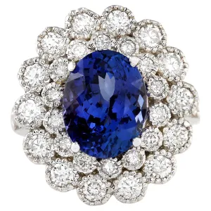 5.51 Carat Natural Tanzanite 14K White Gold Diamond Ring