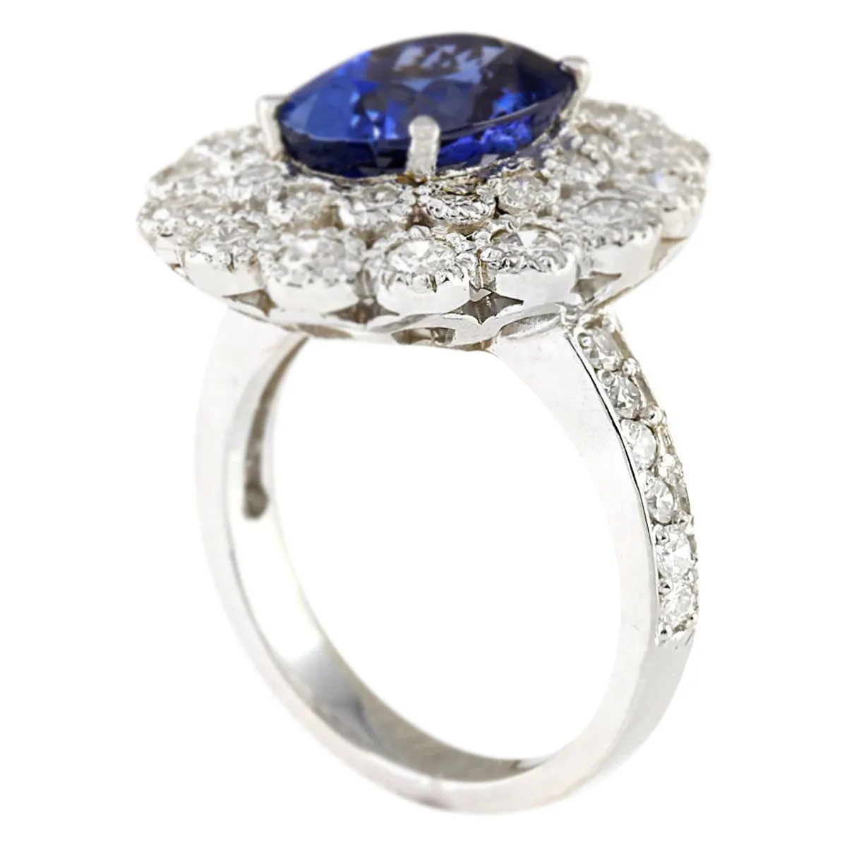 5.51 Carat Natural Tanzanite 14K White Gold Diamond Ring