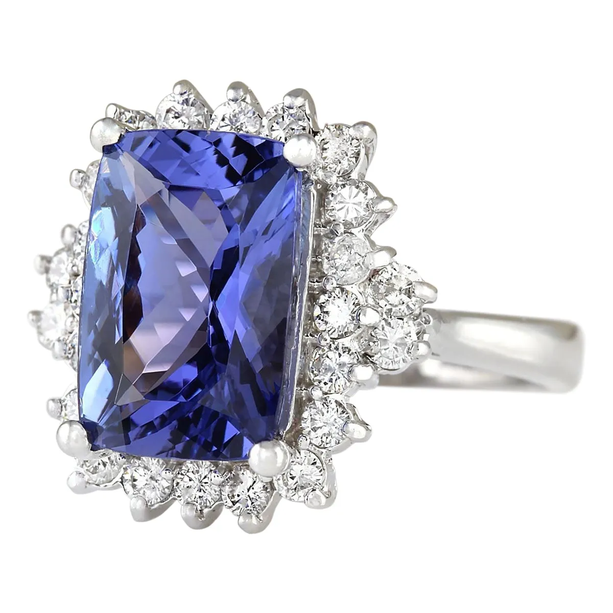 5.55 Carat Natural Tanzanite 14K White Gold Diamond Ring