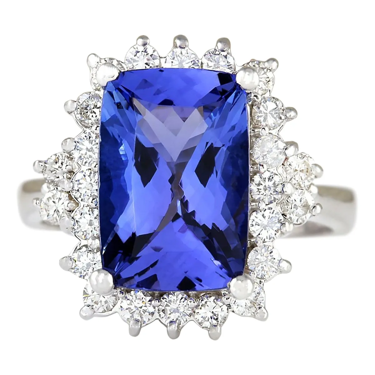 5.55 Carat Natural Tanzanite 14K White Gold Diamond Ring