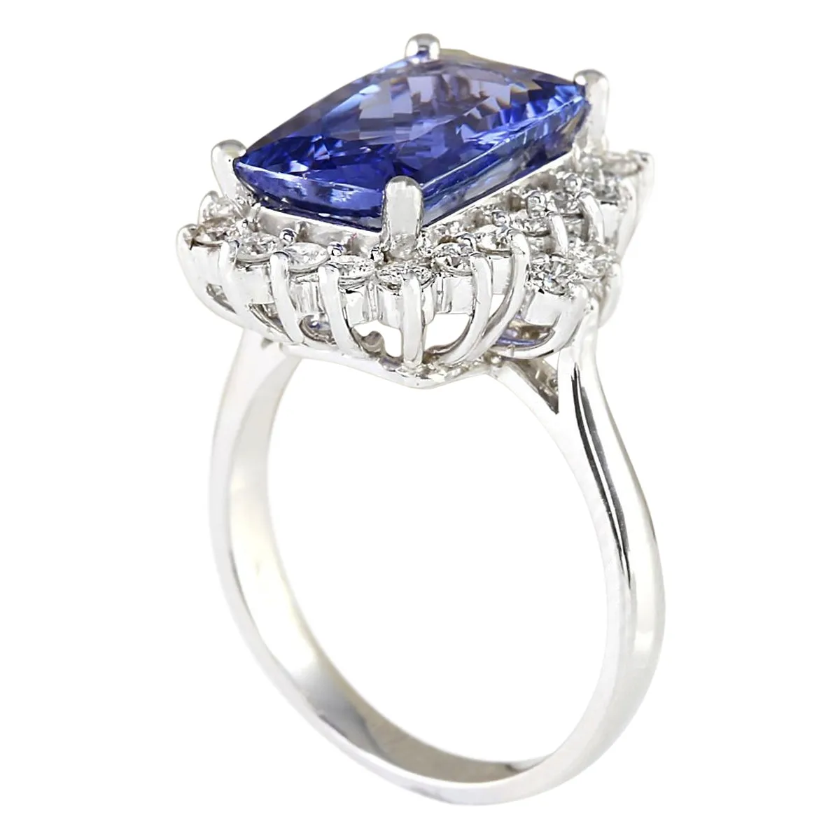 5.55 Carat Natural Tanzanite 14K White Gold Diamond Ring