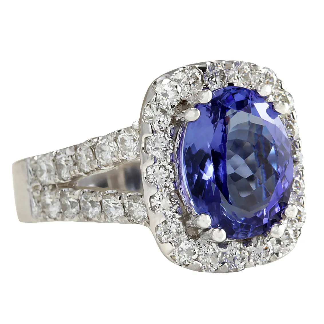 5.62 Carat Natural Tanzanite 14K White Gold Diamond Ring
