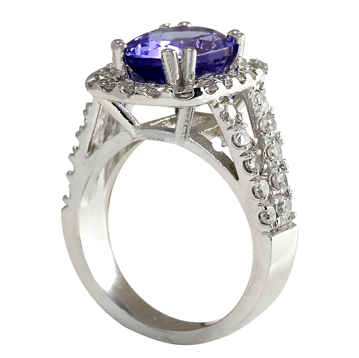 5.62 Carat Natural Tanzanite 14K White Gold Diamond Ring