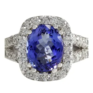 5.62 Carat Natural Tanzanite 14K White Gold Diamond Ring