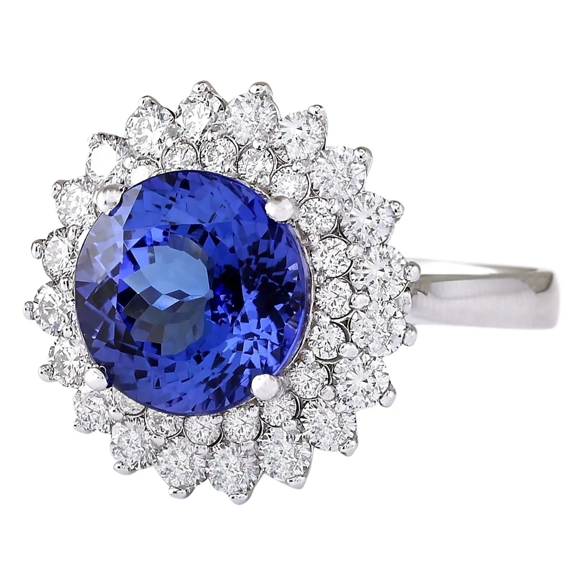 5.68 Carat Natural Tanzanite 14K White Gold Diamond Ring
