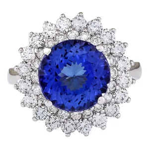 5.68 Carat Natural Tanzanite 14K White Gold Diamond Ring