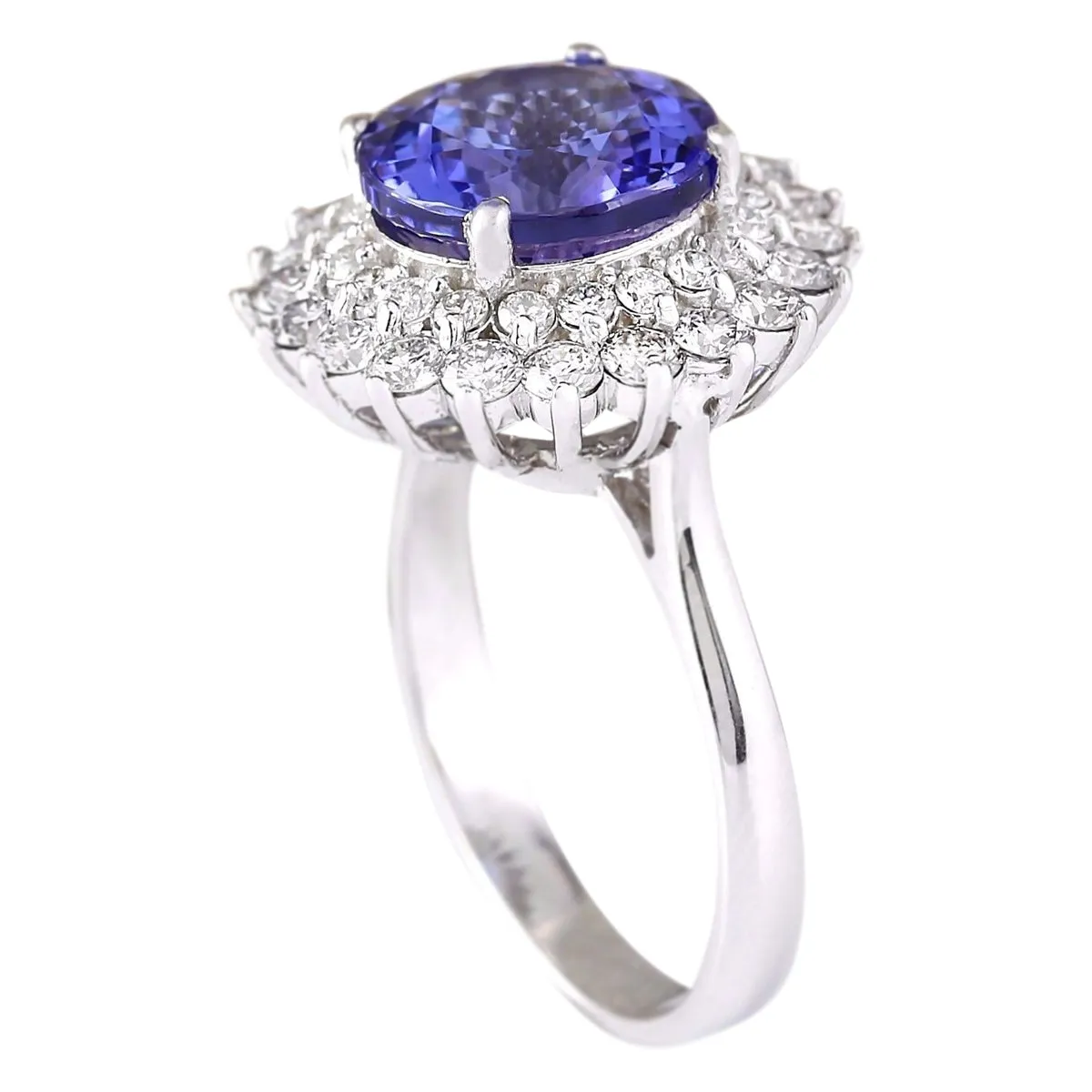 5.68 Carat Natural Tanzanite 14K White Gold Diamond Ring