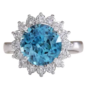 5.72 Carat Natural Zircon 14K White Gold Diamond Ring