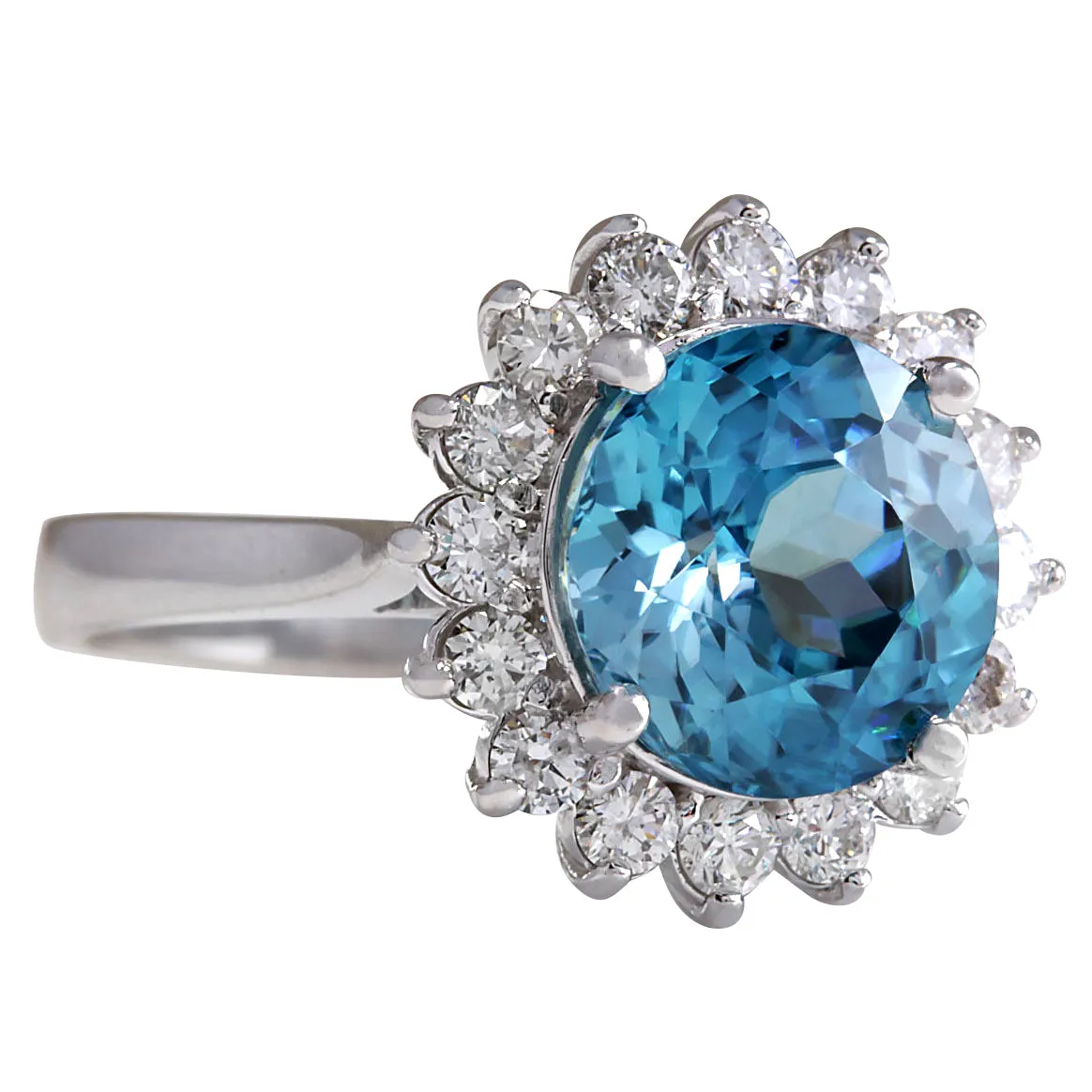 5.72 Carat Natural Zircon 14K White Gold Diamond Ring