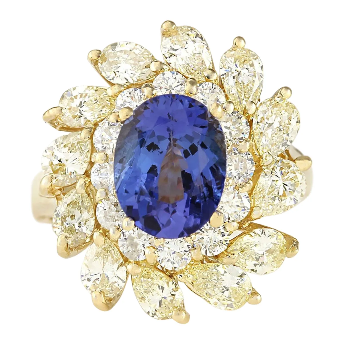 5.73 Carat Natural Tanzanite 14K Yellow Gold Diamond Ring