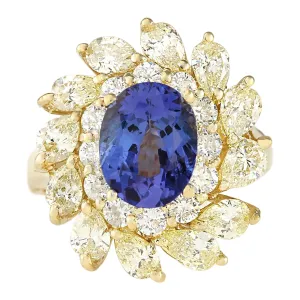 5.73 Carat Natural Tanzanite 14K Yellow Gold Diamond Ring