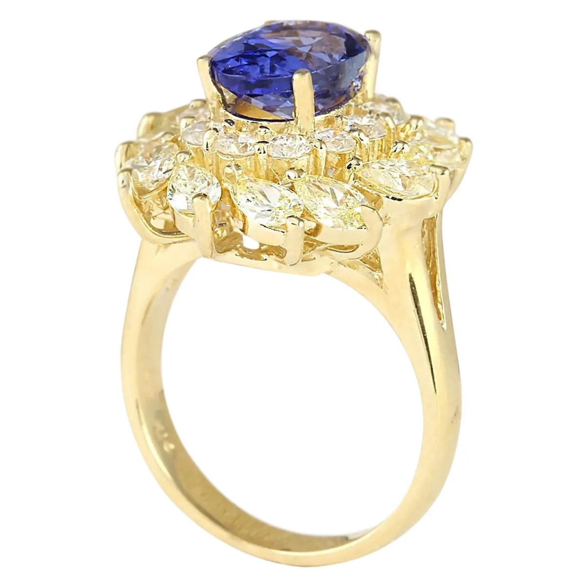 5.73 Carat Natural Tanzanite 14K Yellow Gold Diamond Ring
