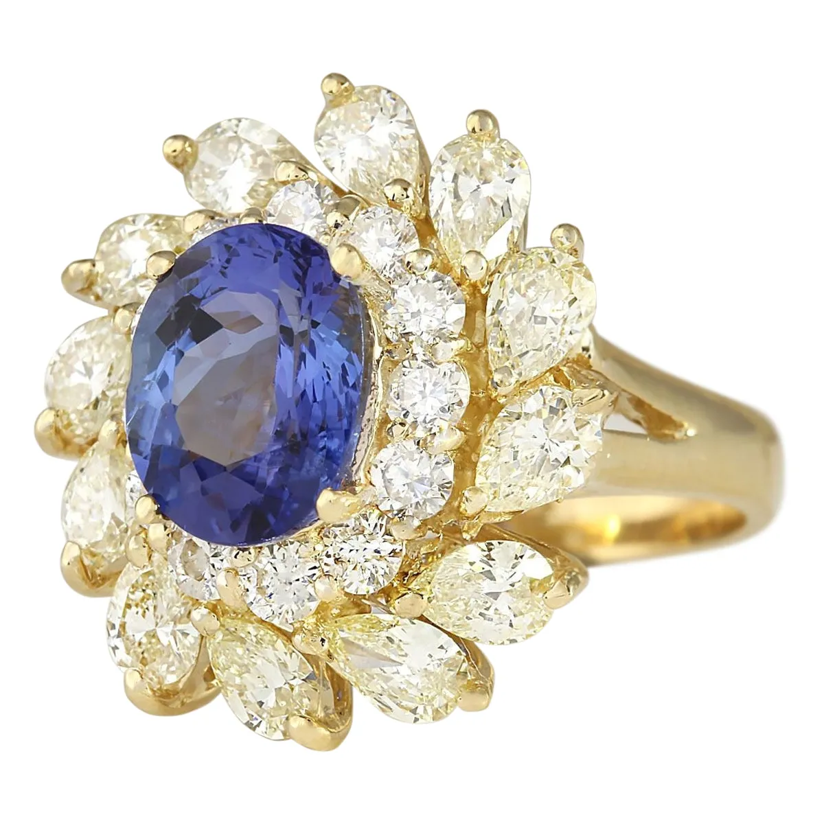 5.73 Carat Natural Tanzanite 14K Yellow Gold Diamond Ring