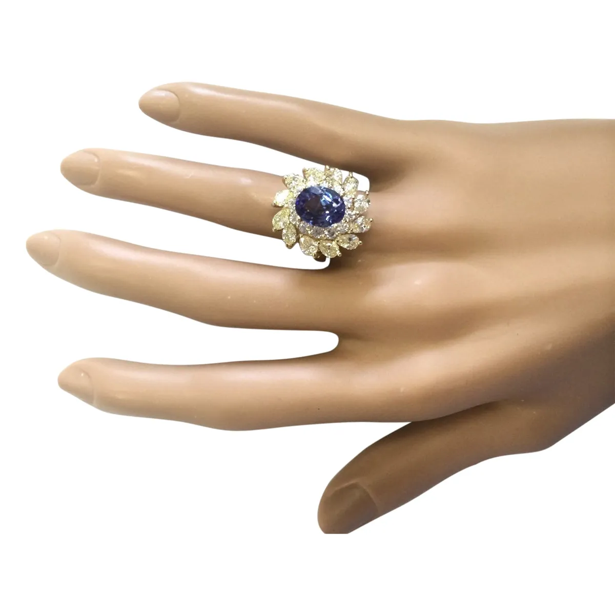 5.73 Carat Natural Tanzanite 14K Yellow Gold Diamond Ring