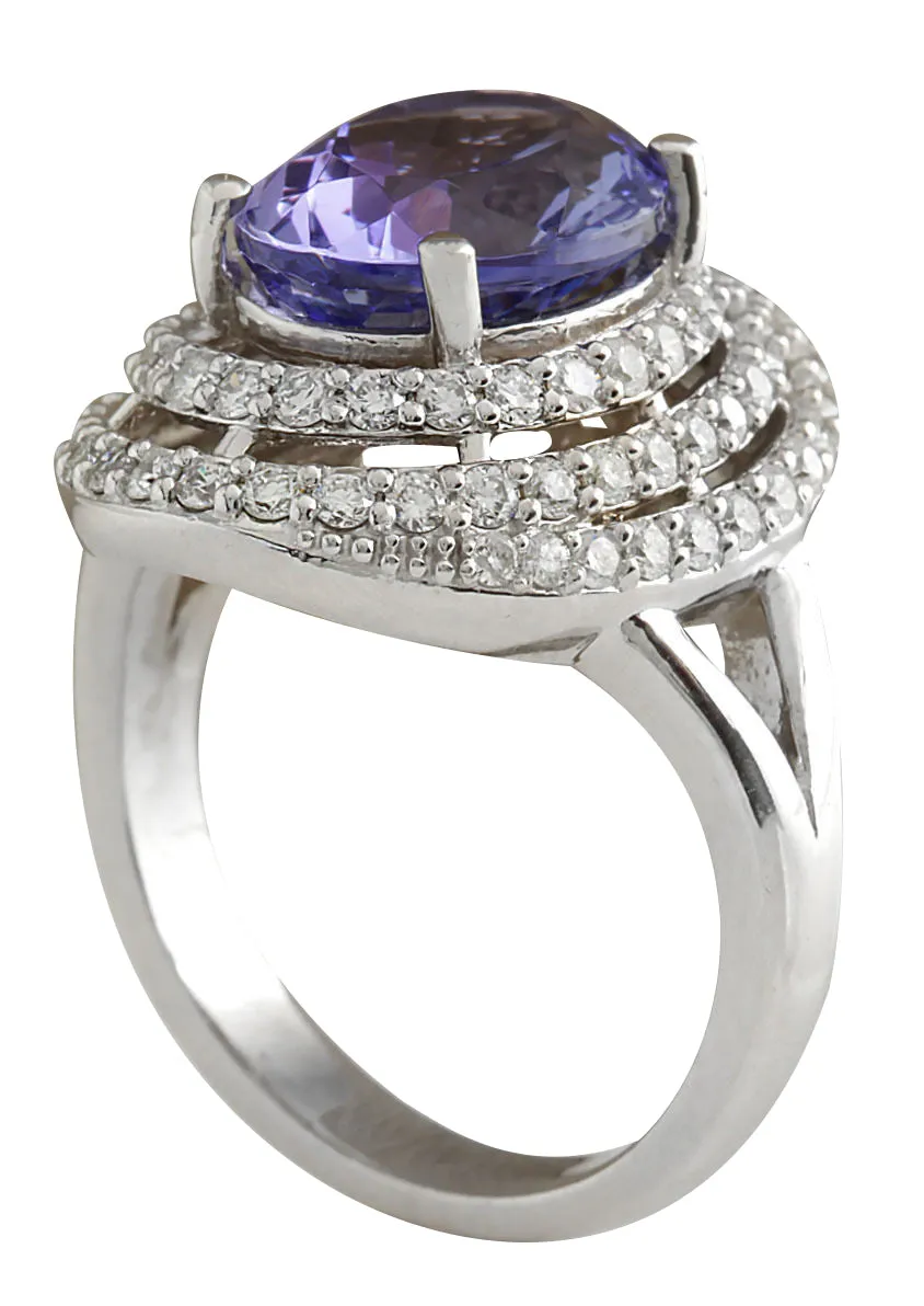 5.89 Carat Natural Tanzanite 14K White Gold Diamond Ring